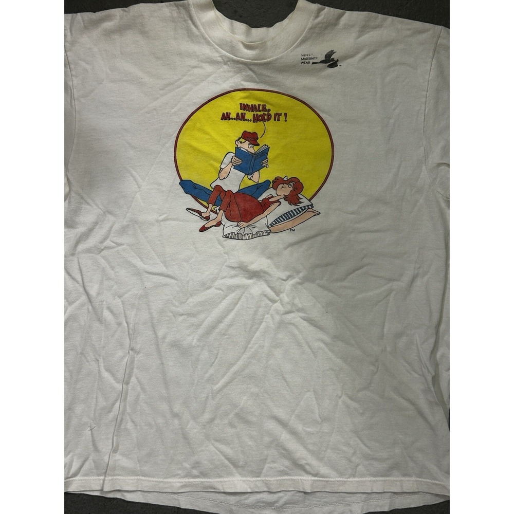 Vintage 90s Funny Childbirth Maternity T-Shirt - Men's L - Graphic‎ Dad Pregnant